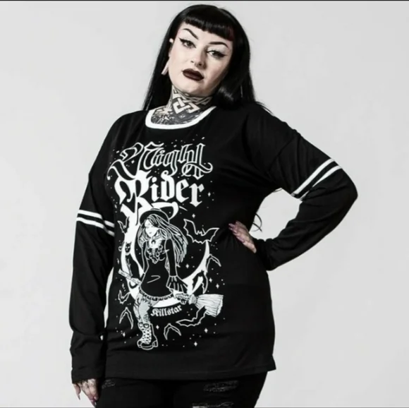 Killstar Black and White Night Rider Long Sleeve Tee - Picture 8 of 9